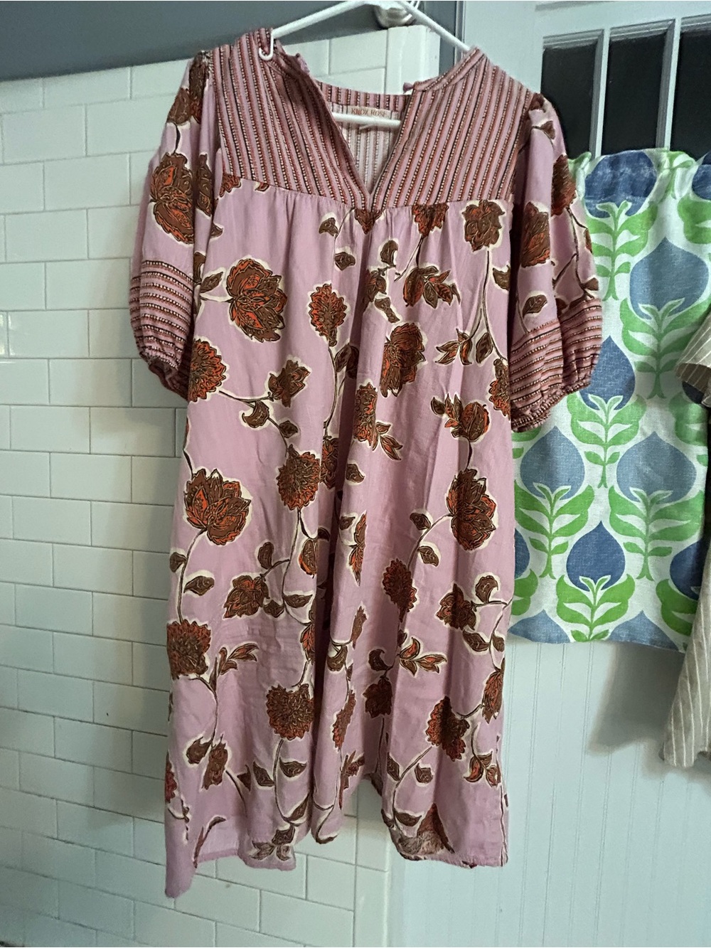 Knox Rose Floral Boho Midi Dress Size M Pink Brown Orange Puff Sleeve